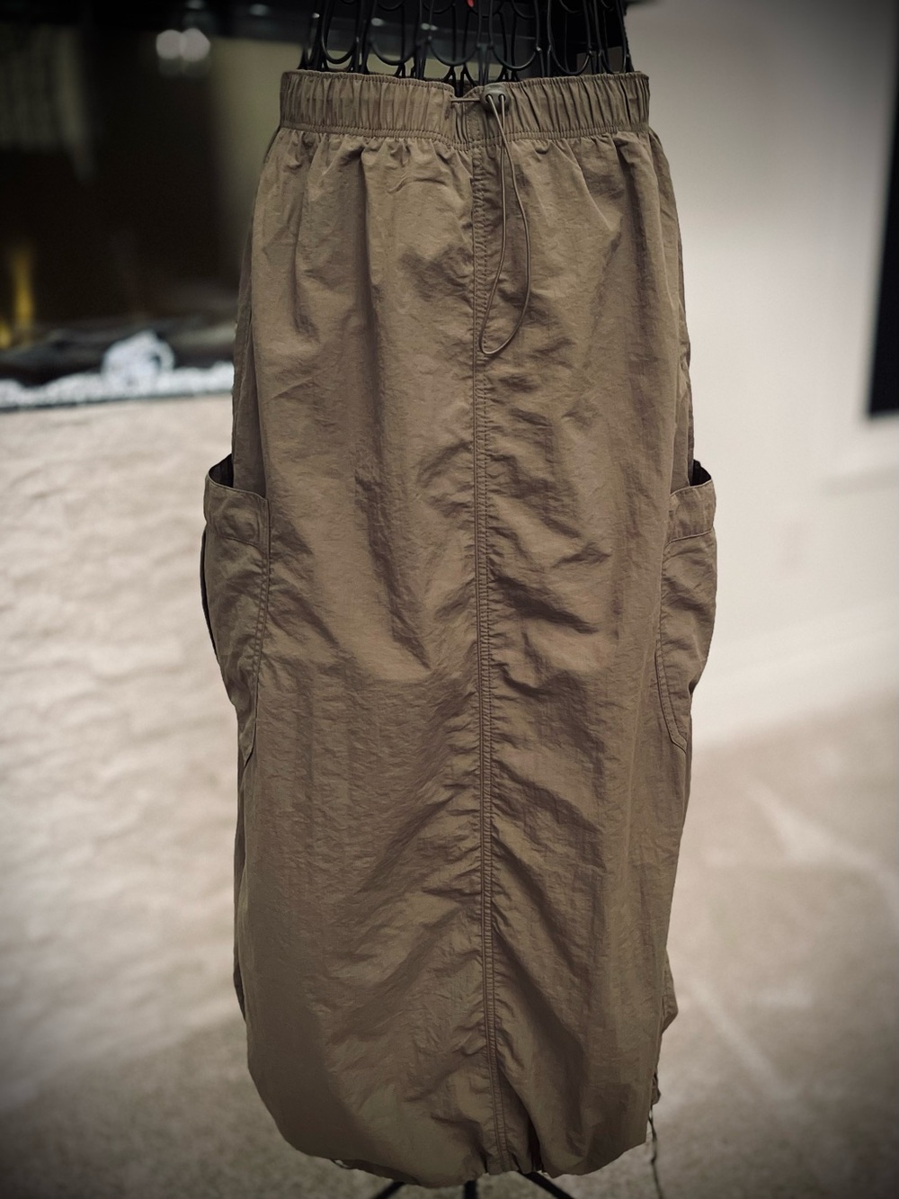 Ladies Olive Green Drawstring Bubble or Cargo Skirt